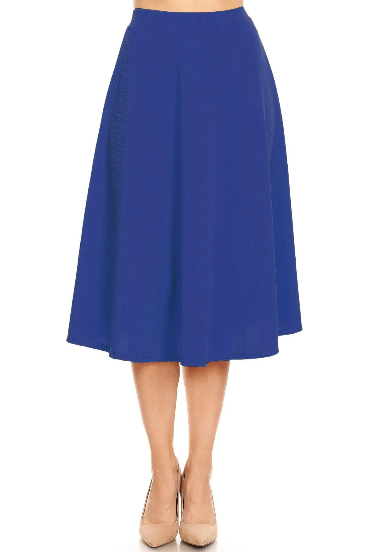 Women's Flared Lightweight Elastic Midi A-line Skirt