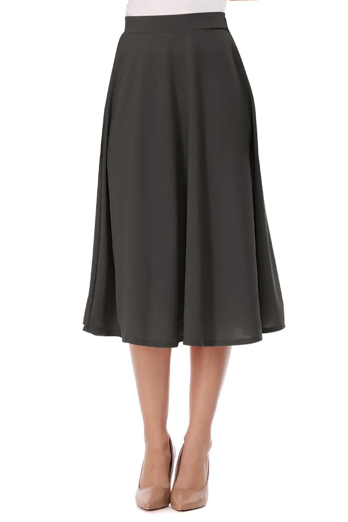 Women's Flared Lightweight Elastic Midi A-line Skirt