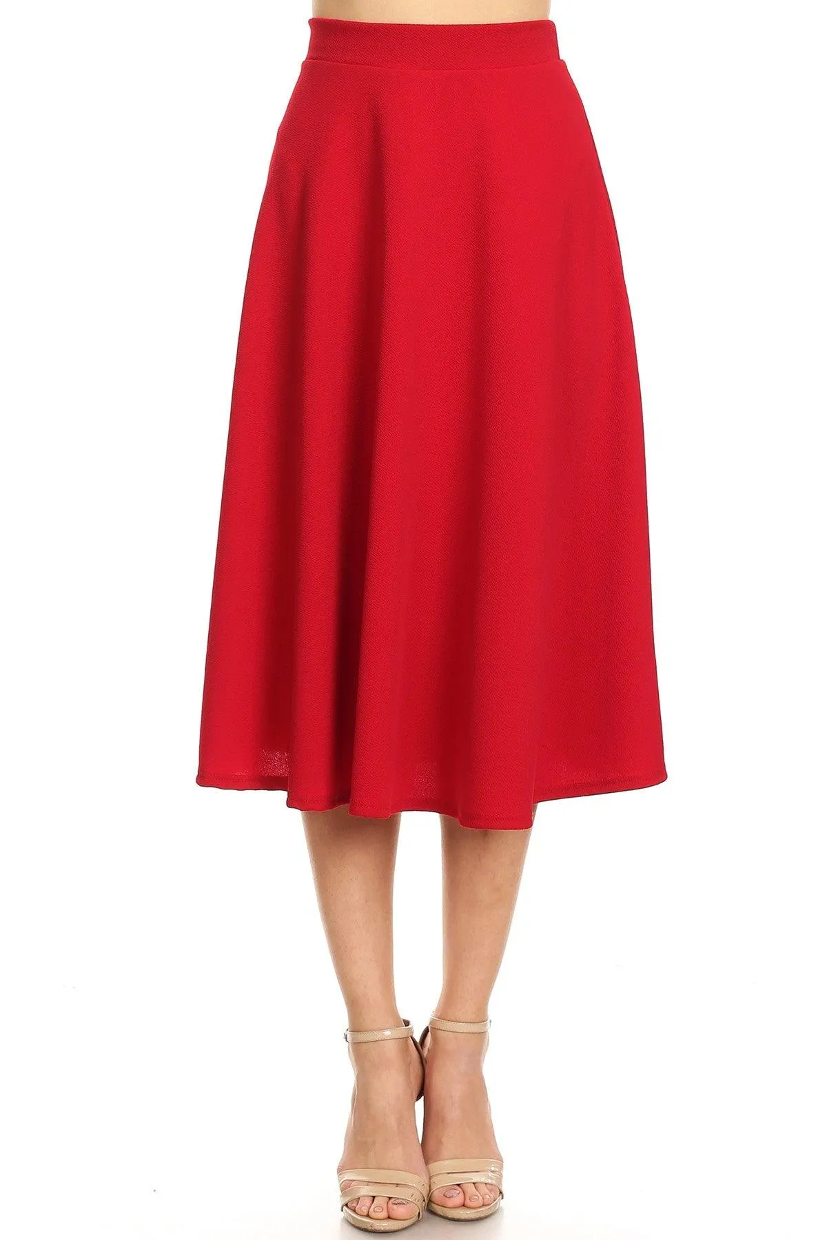 Women's Flared Lightweight Elastic Midi A-line Skirt