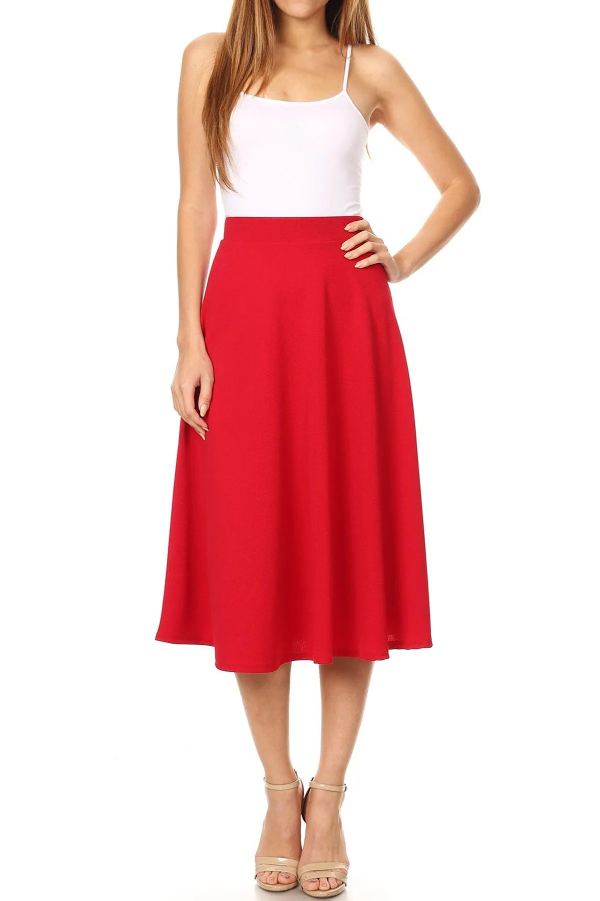 Women's Flared Lightweight Elastic Midi A-line Skirt