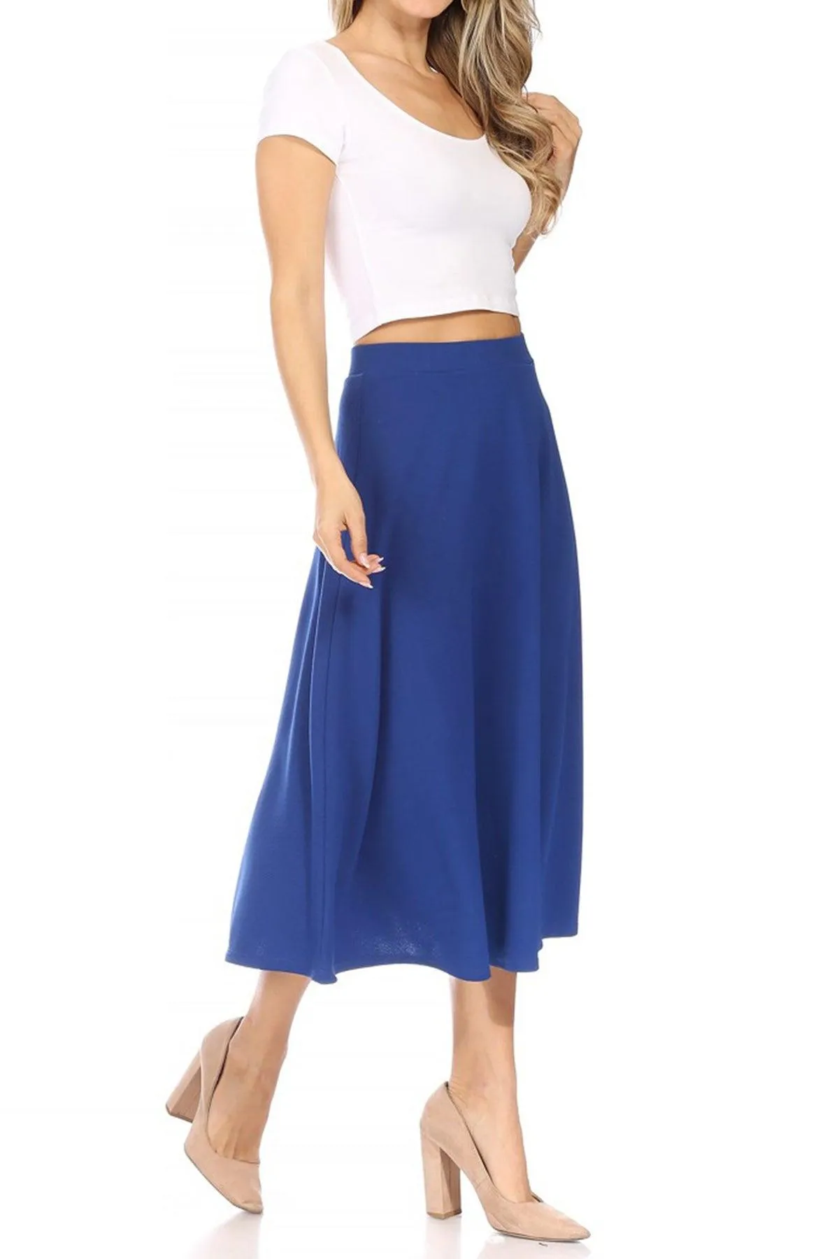 Women's Flared Lightweight Elastic Midi A-line Skirt