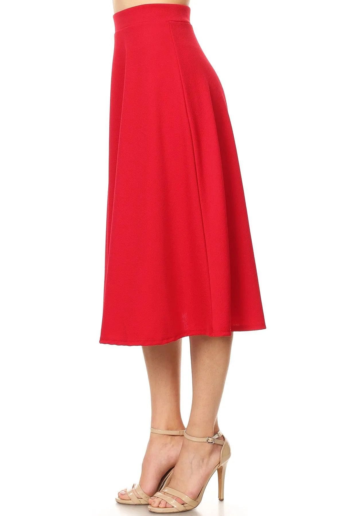 Women's Flared Lightweight Elastic Midi A-line Skirt