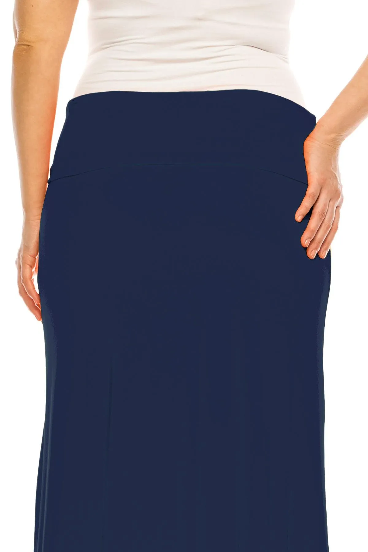 Women's Plus Size Casual Solid High Waisted A -line Maxi Skirt with an elastic Waistband