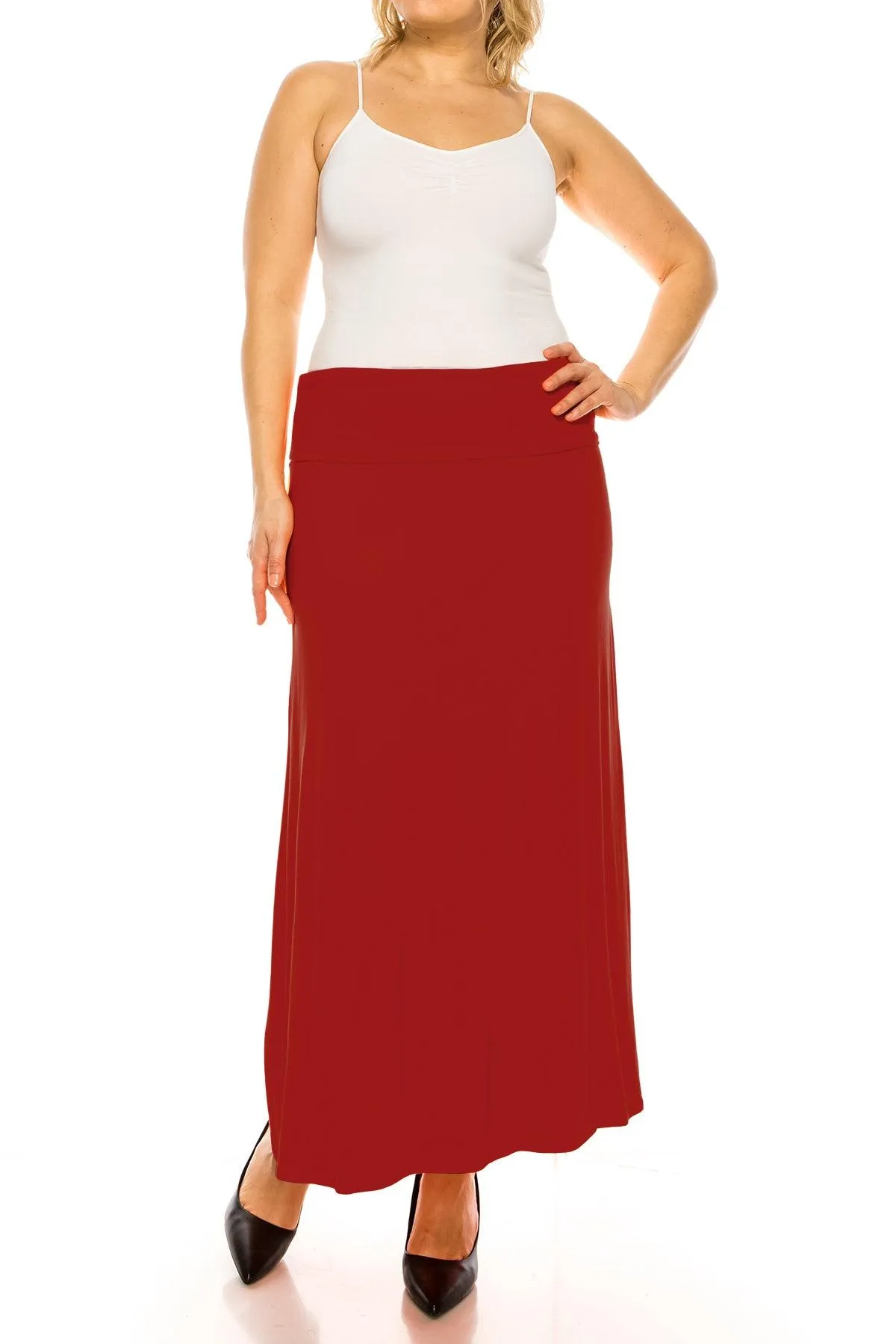 Women's Plus Size Casual Solid High Waisted A -line Maxi Skirt with an elastic Waistband