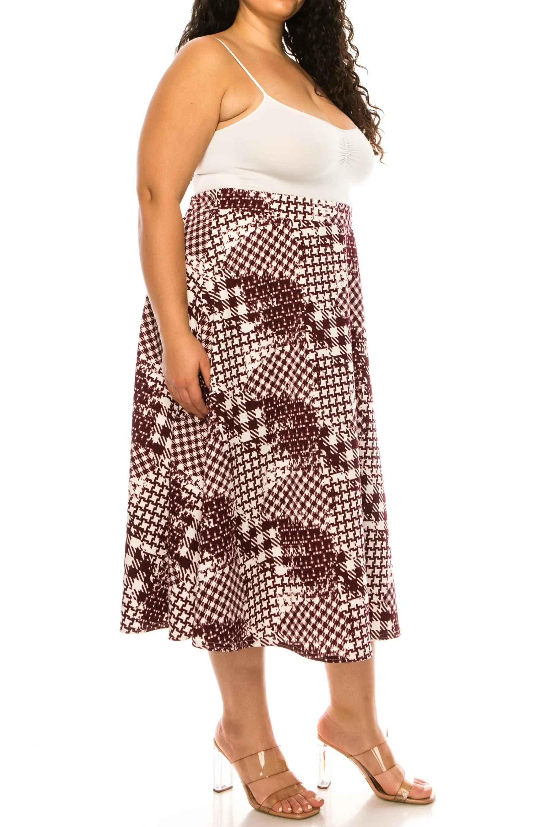 Women's Plus size Floral Printed Elastic Waist A-Line Midi Skirt