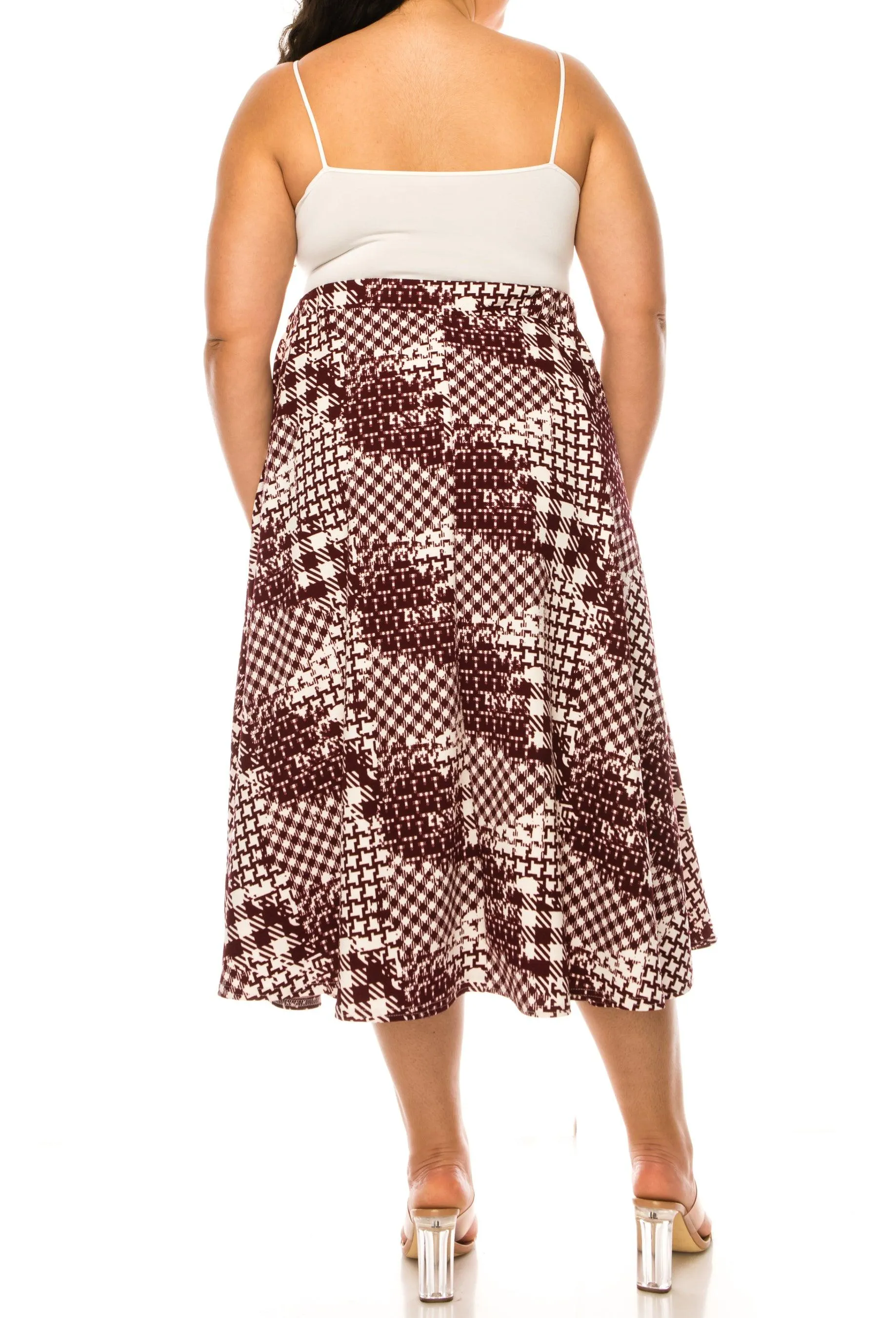 Women's Plus size Floral Printed Elastic Waist A-Line Midi Skirt