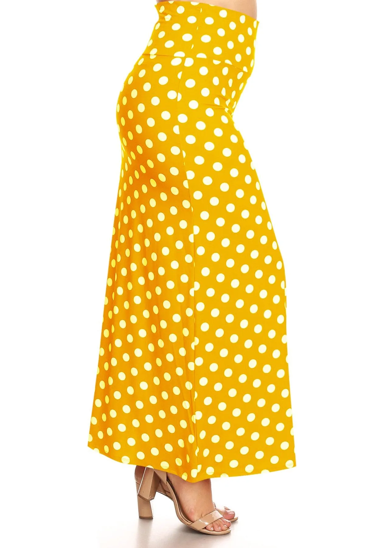 Women's Plus Size Fold-Over Waist Lounge Wear A-Line Polka Dot Long Maxi Skirt