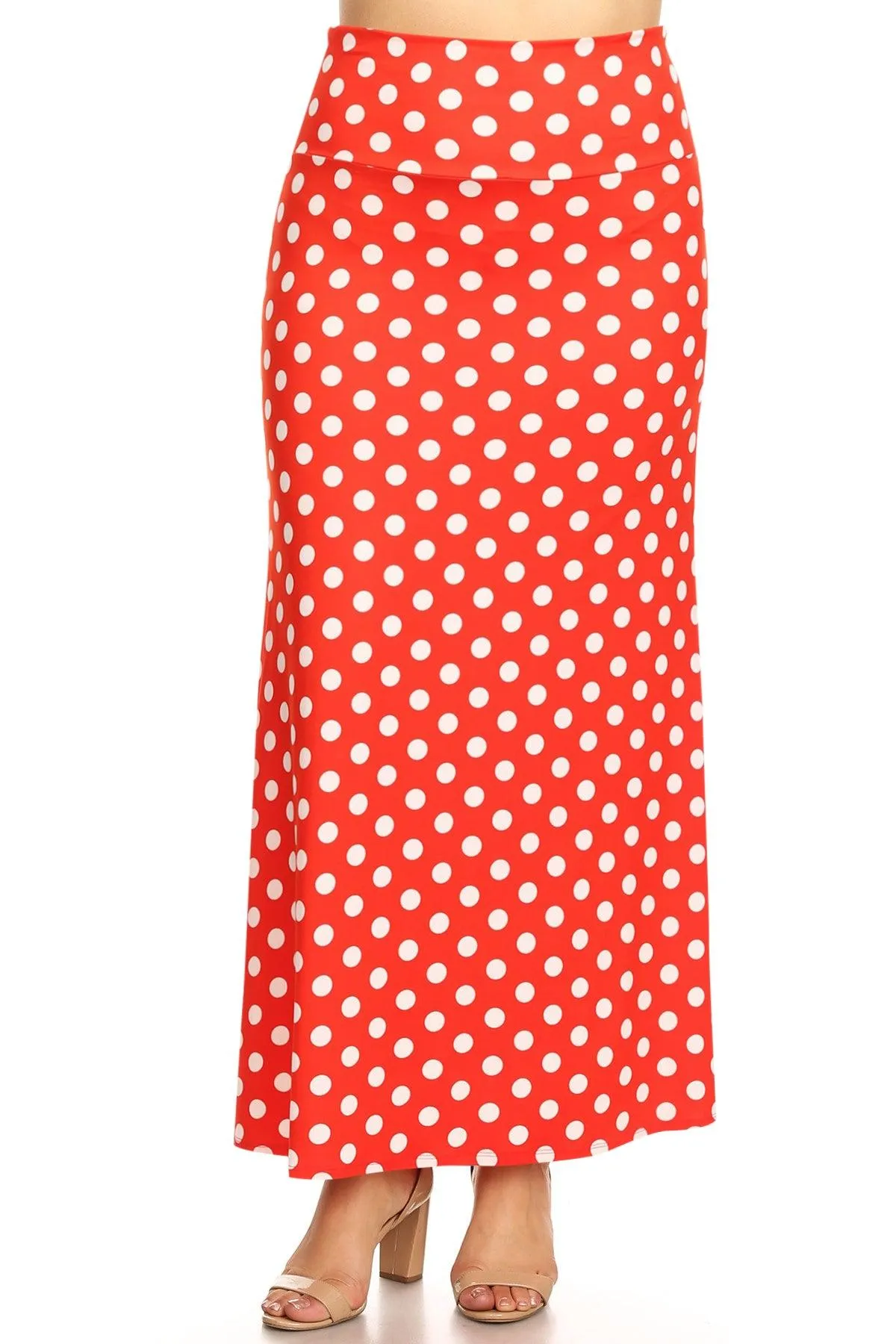 Women's Plus Size Fold-Over Waist Lounge Wear A-Line Polka Dot Long Maxi Skirt