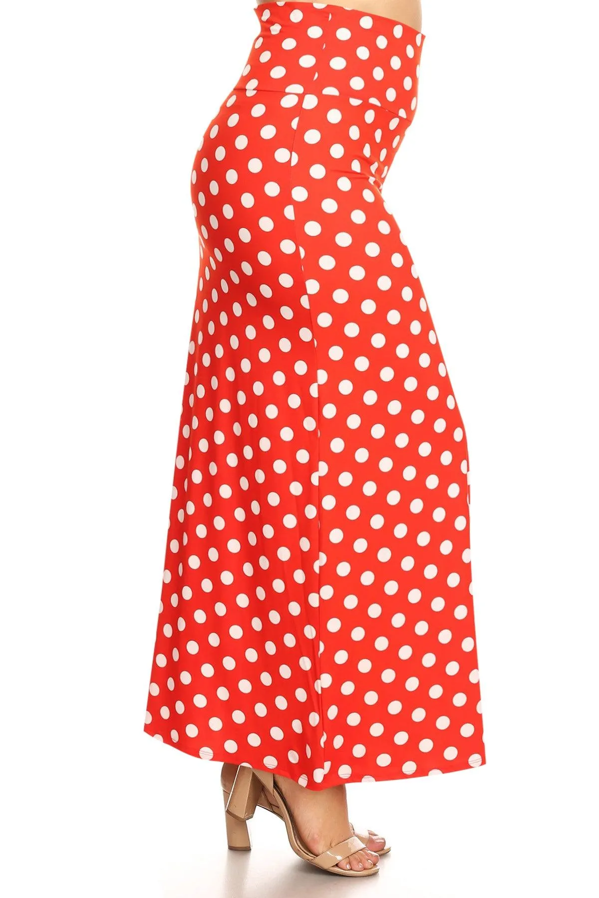 Women's Plus Size Fold-Over Waist Lounge Wear A-Line Polka Dot Long Maxi Skirt