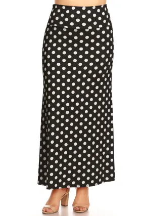 Women's Plus Size Fold-Over Waist Lounge Wear A-Line Polka Dot Long Maxi Skirt