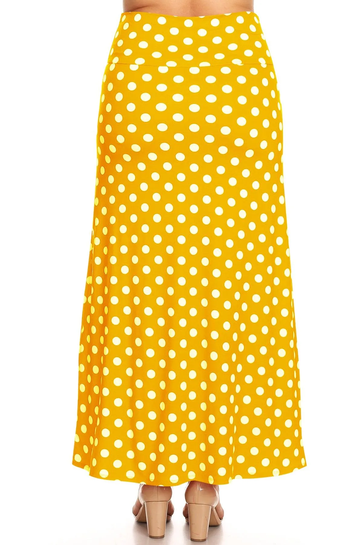 Women's Plus Size Fold-Over Waist Lounge Wear A-Line Polka Dot Long Maxi Skirt