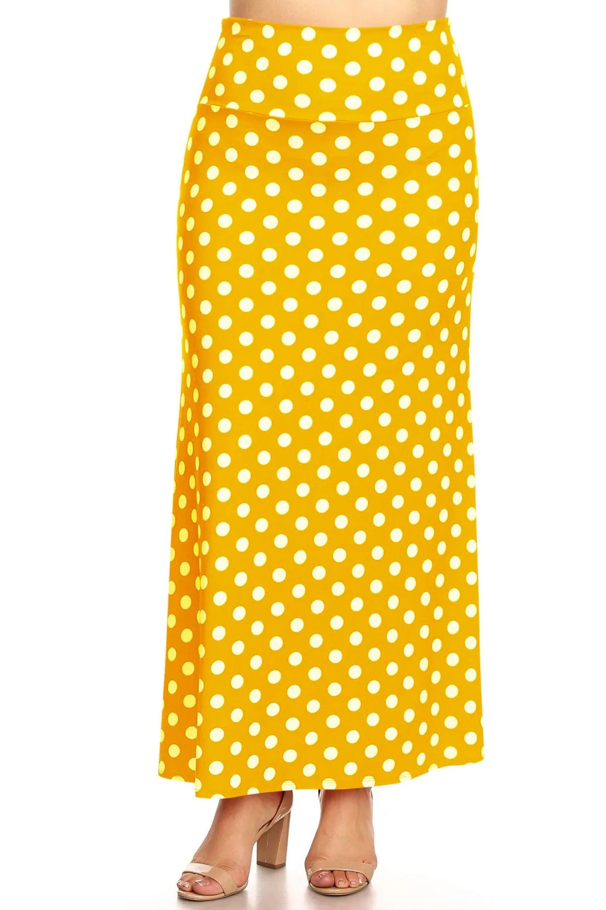 Women's Plus Size Fold-Over Waist Lounge Wear A-Line Polka Dot Long Maxi Skirt