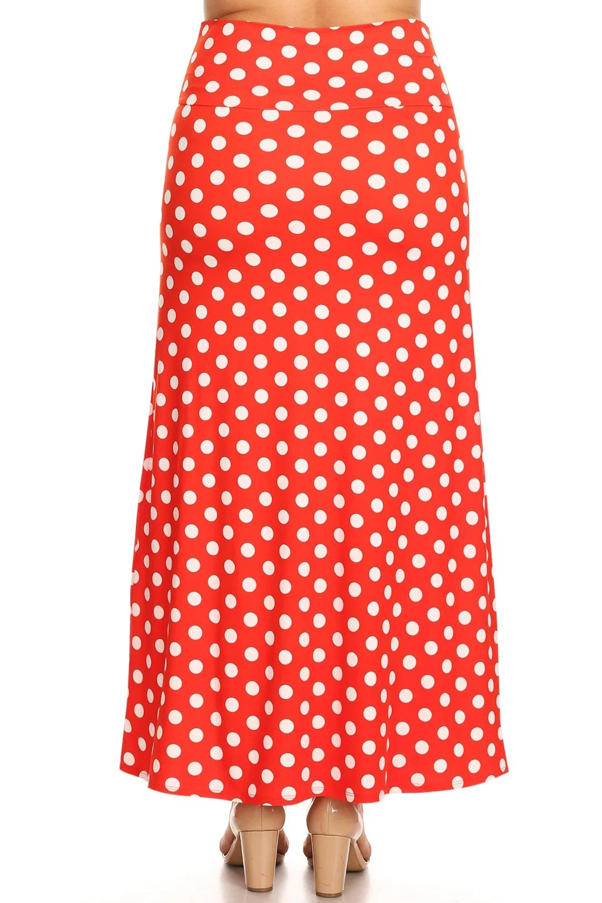 Women's Plus Size Fold-Over Waist Lounge Wear A-Line Polka Dot Long Maxi Skirt