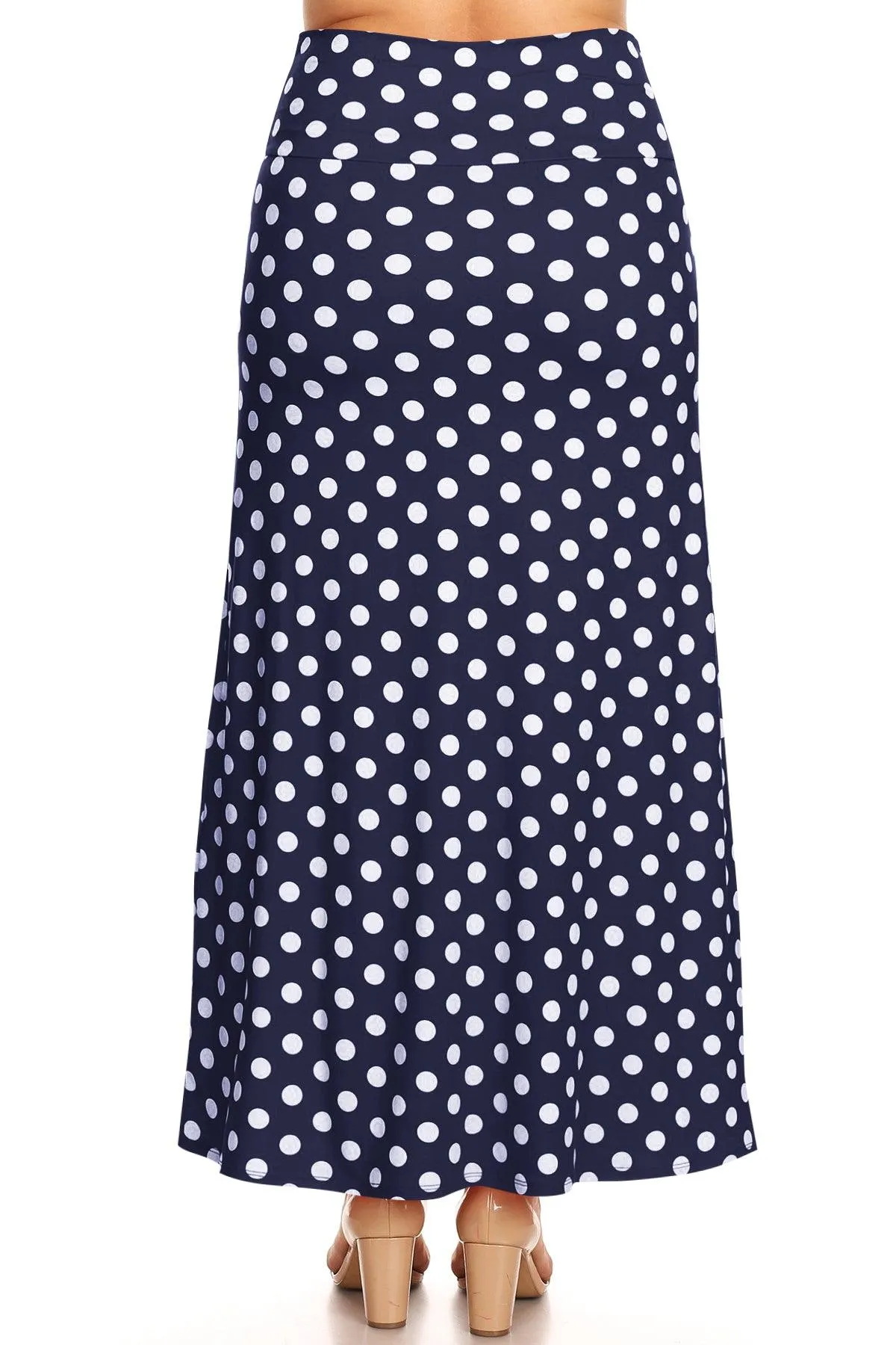 Women's Plus Size Fold-Over Waist Lounge Wear A-Line Polka Dot Long Maxi Skirt