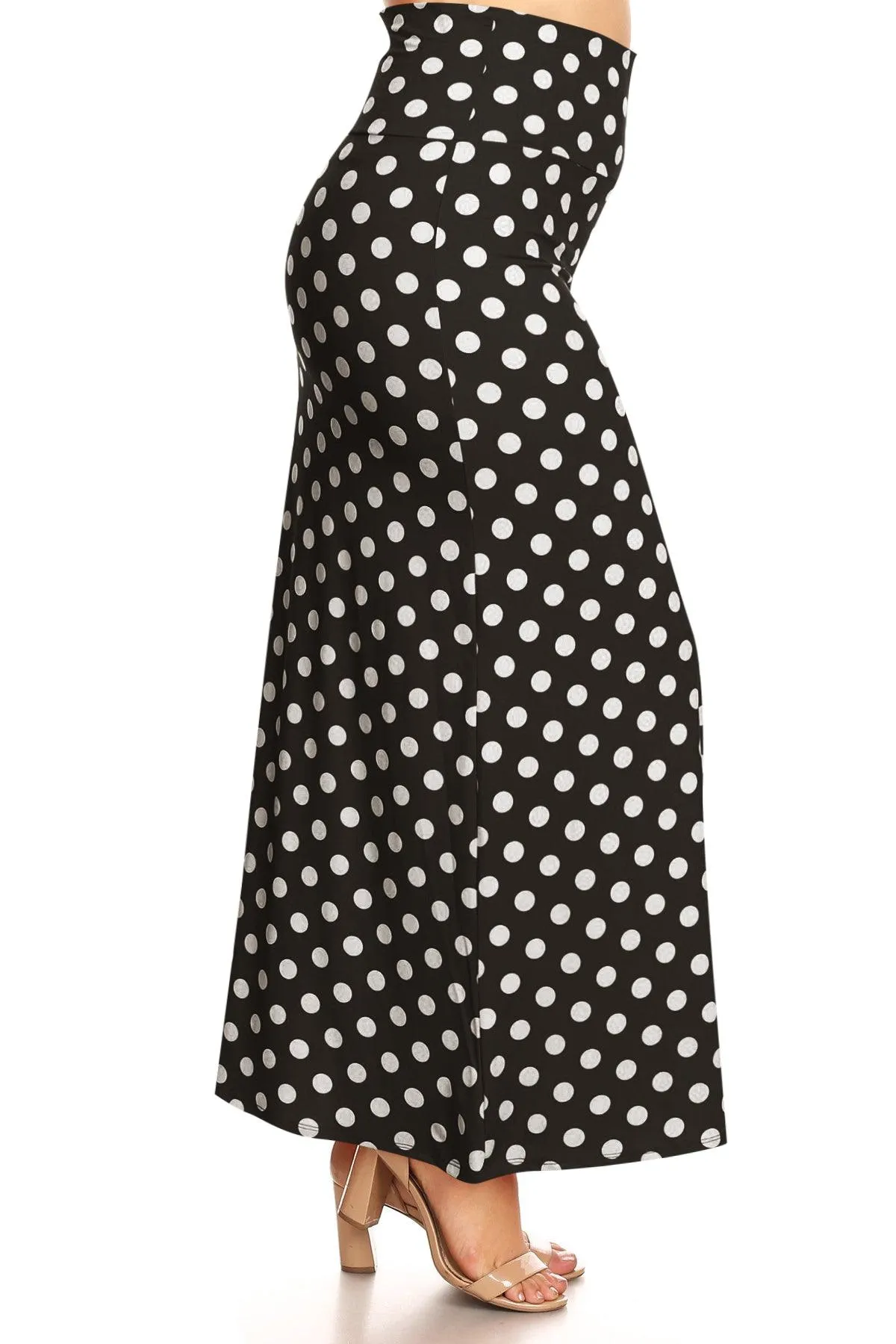 Women's Plus Size Fold-Over Waist Lounge Wear A-Line Polka Dot Long Maxi Skirt