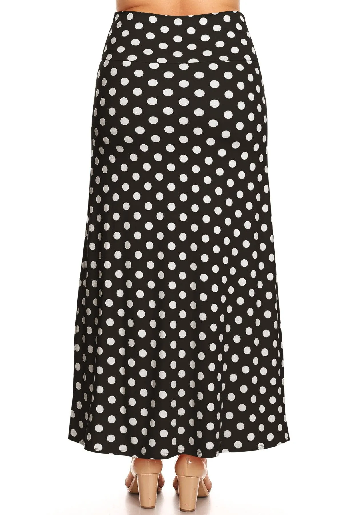 Women's Plus Size Fold-Over Waist Lounge Wear A-Line Polka Dot Long Maxi Skirt