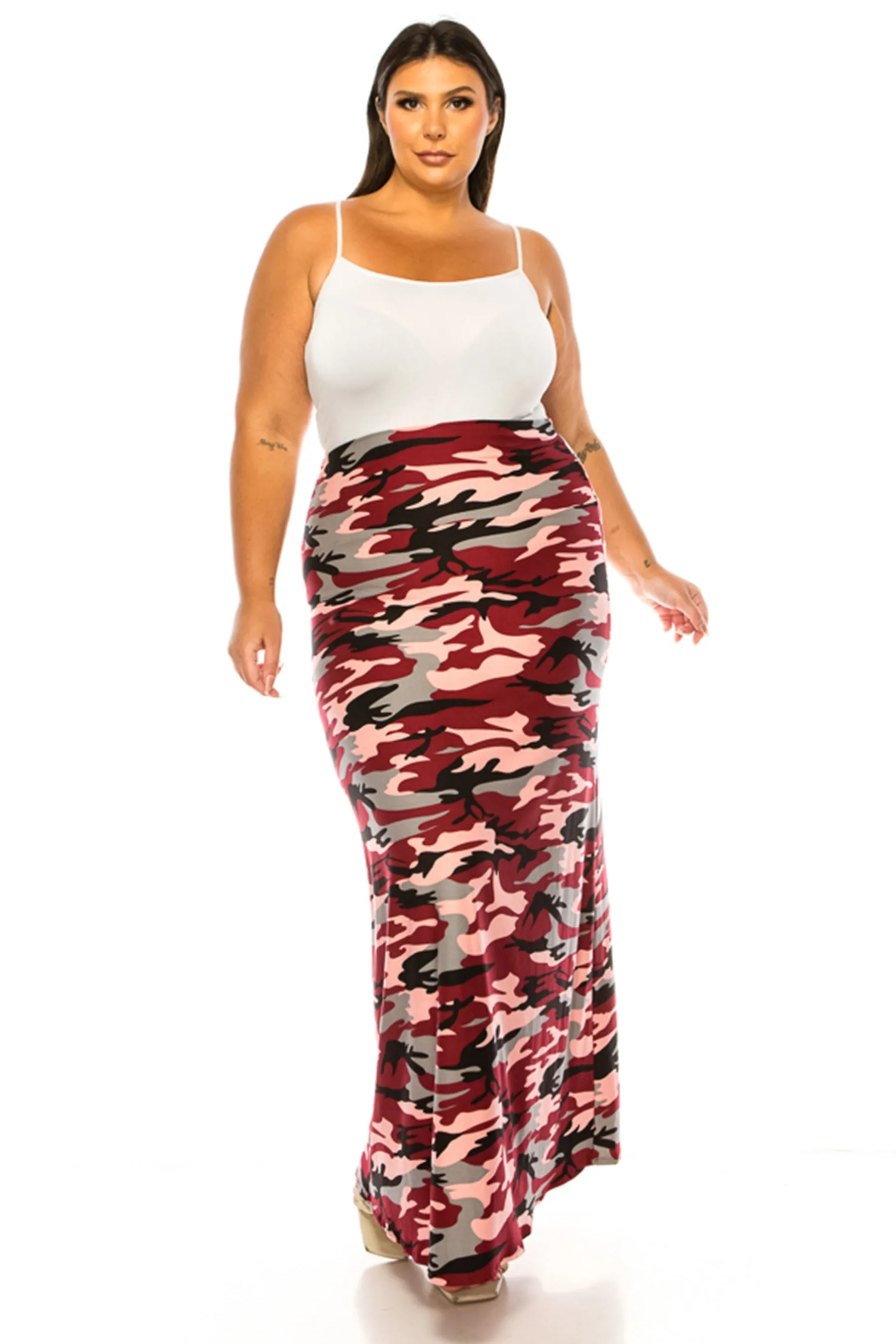 Women's Plus Size Printed High Waisted A-Line Maxi Skirt with Foldable Waistband - Relax