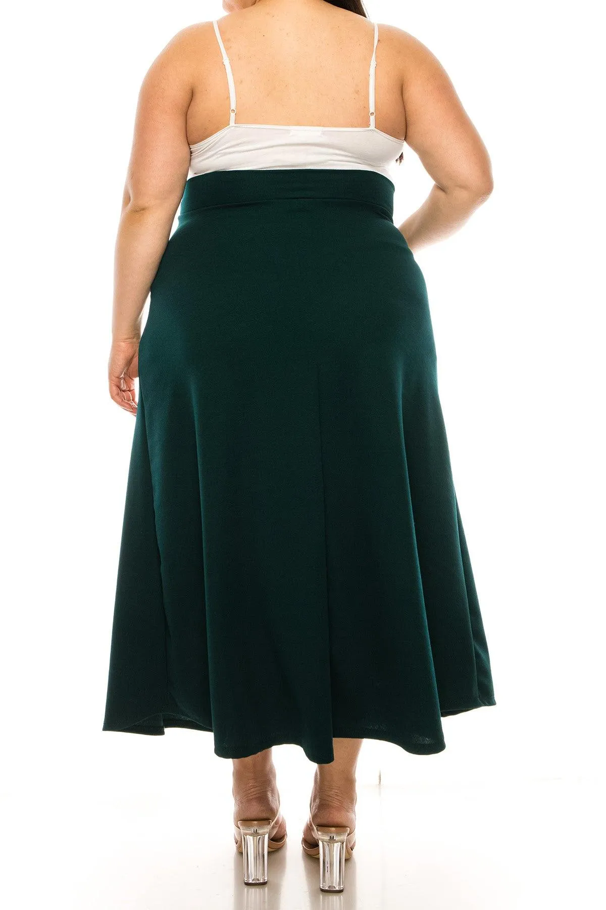 Women's Plus Size Solid High Waisted Flare A-line Midi Skirt with Elastic Waistband