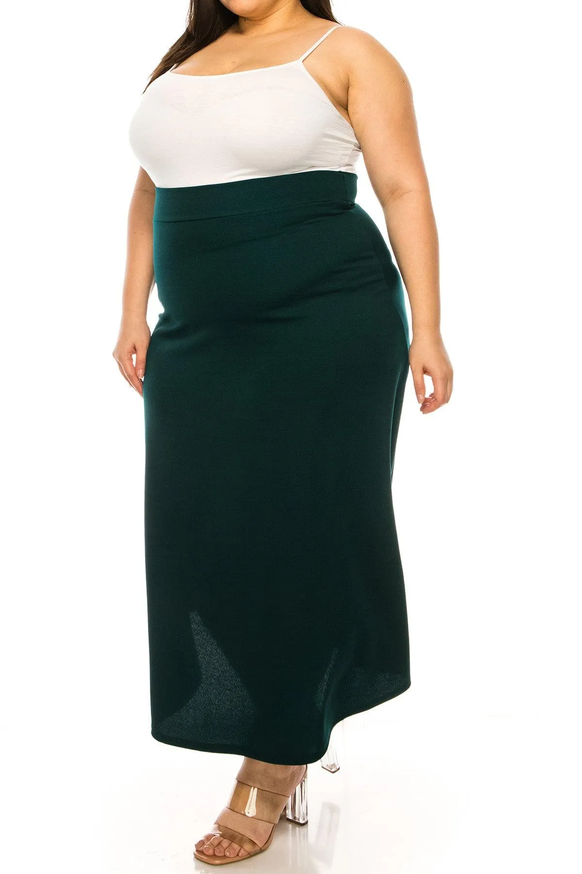 Women's Plus Size Solid High Waisted Flare A-line Midi Skirt with Elastic Waistband