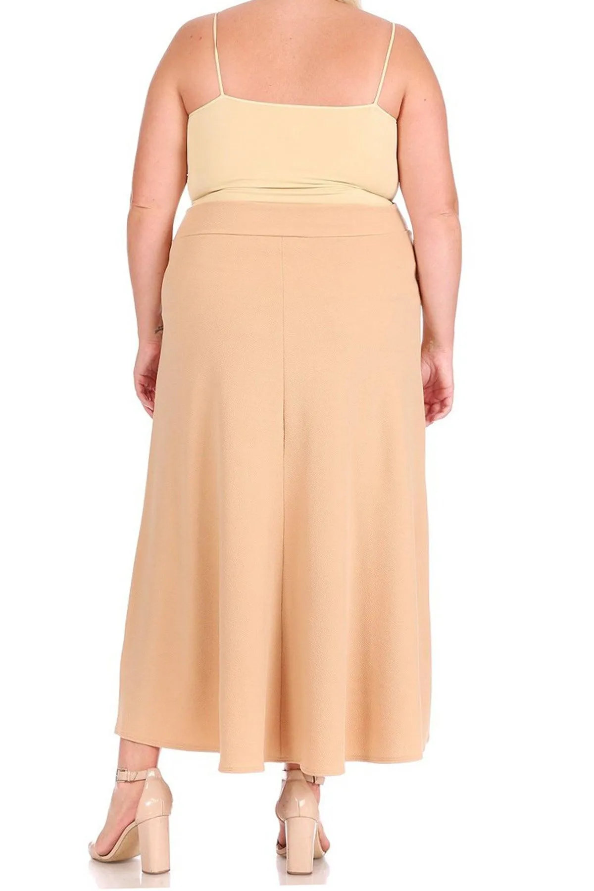 Women's Plus Size Solid High Waisted Flare A-line Midi Skirt with Elastic Waistband