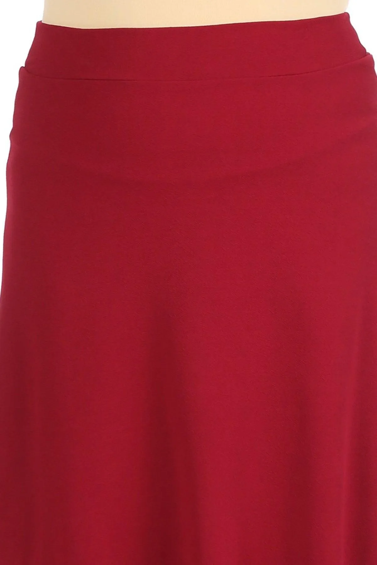 Women's Plus Size Solid High Waisted Flare A-line Midi Skirt with Elastic Waistband