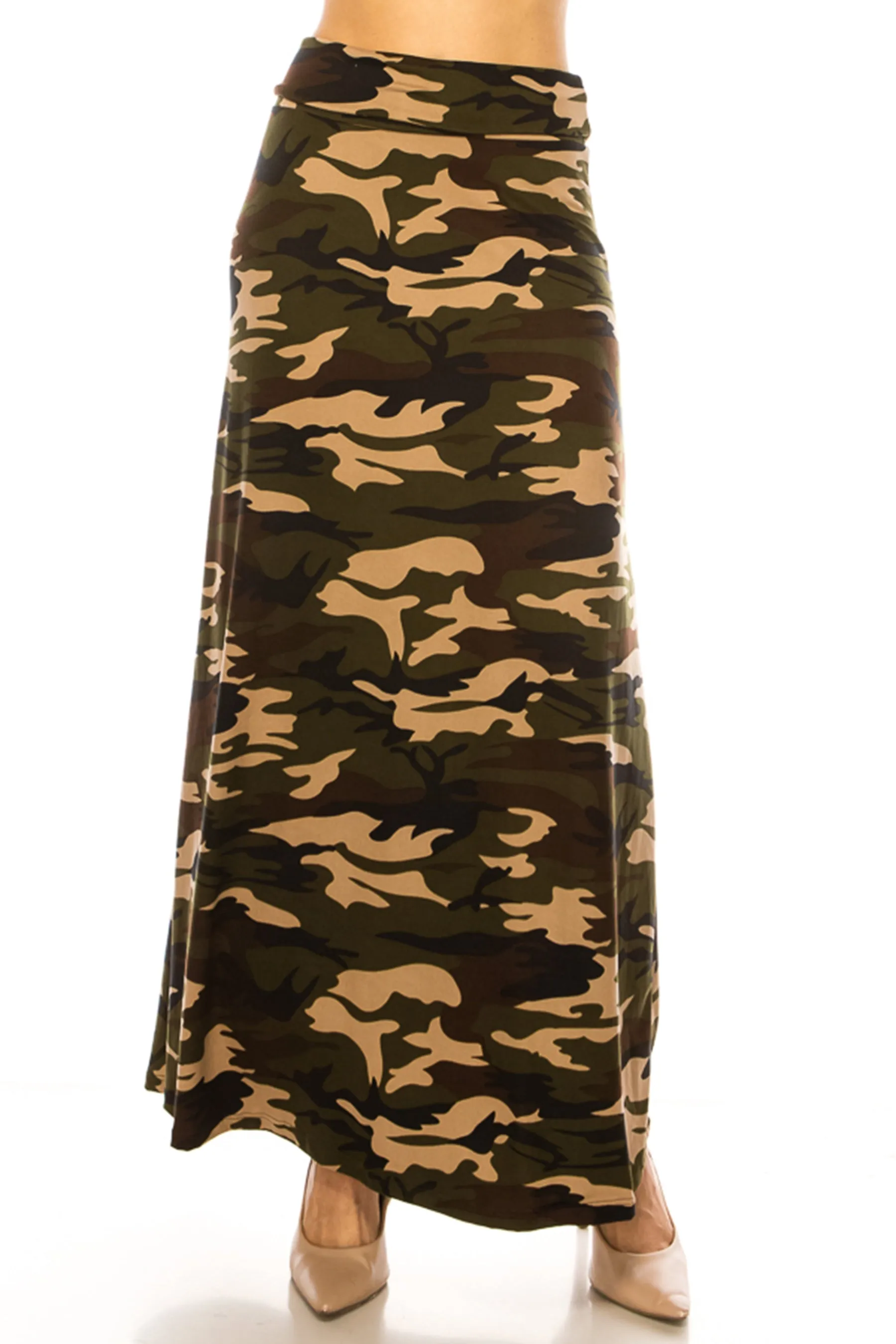 Women's Printed High Waisted A-Line Maxi Skirt with Foldable Waistband - Relaxed Fit