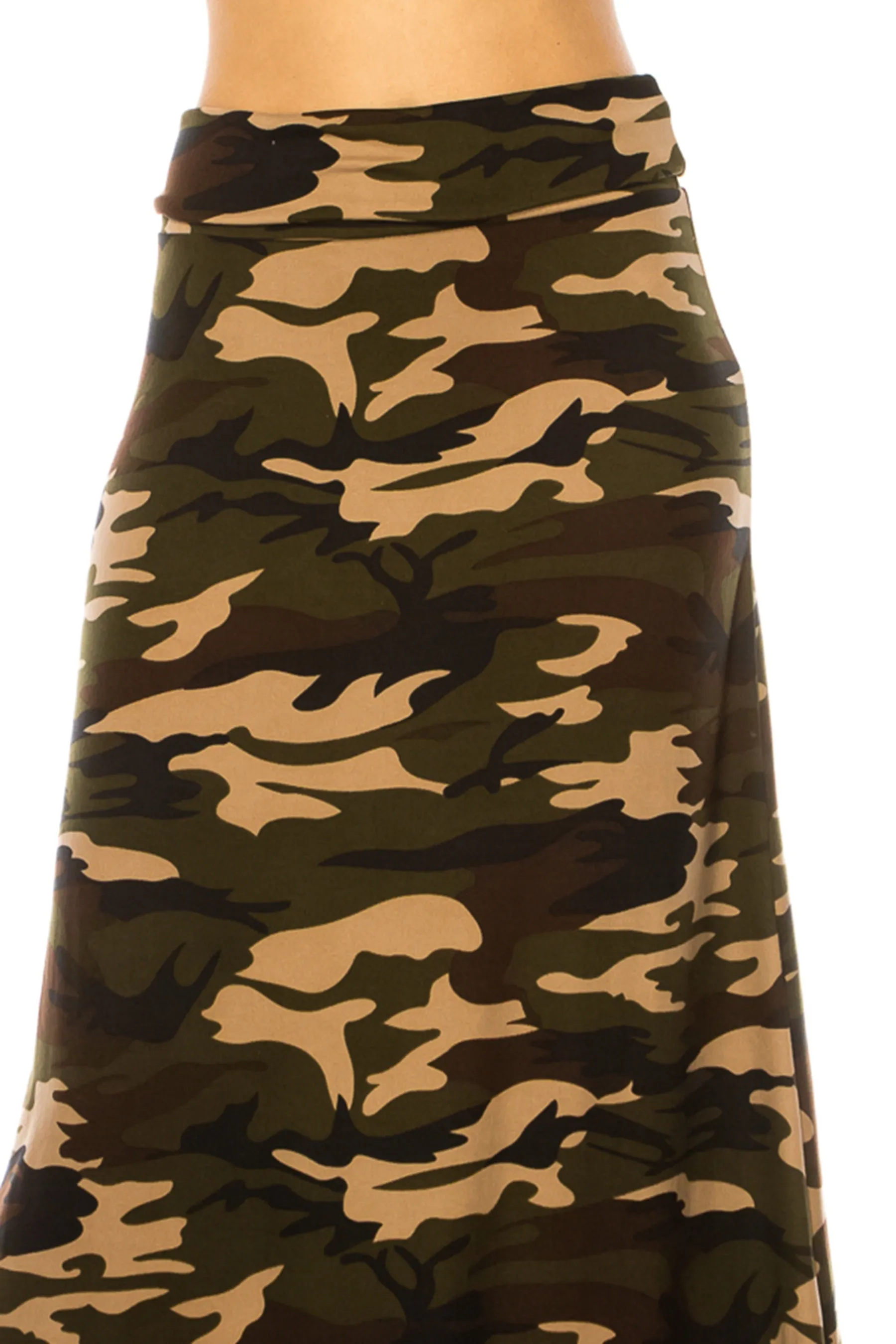 Women's Printed High Waisted A-Line Maxi Skirt with Foldable Waistband - Relaxed Fit