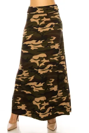 Women's Printed High Waisted A-Line Maxi Skirt with Foldable Waistband - Relaxed Fit