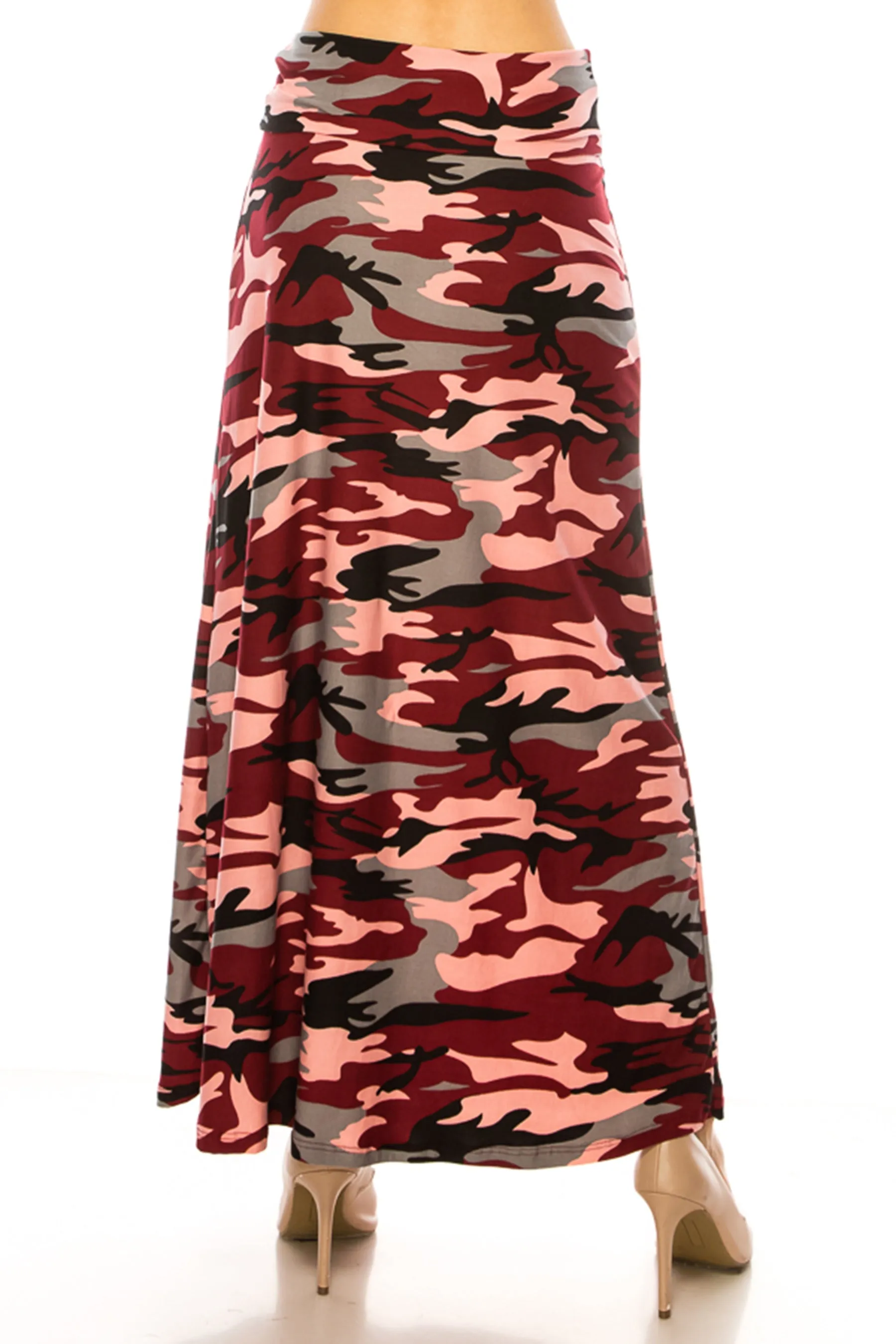 Women's Printed High Waisted A-Line Maxi Skirt with Foldable Waistband - Relaxed Fit