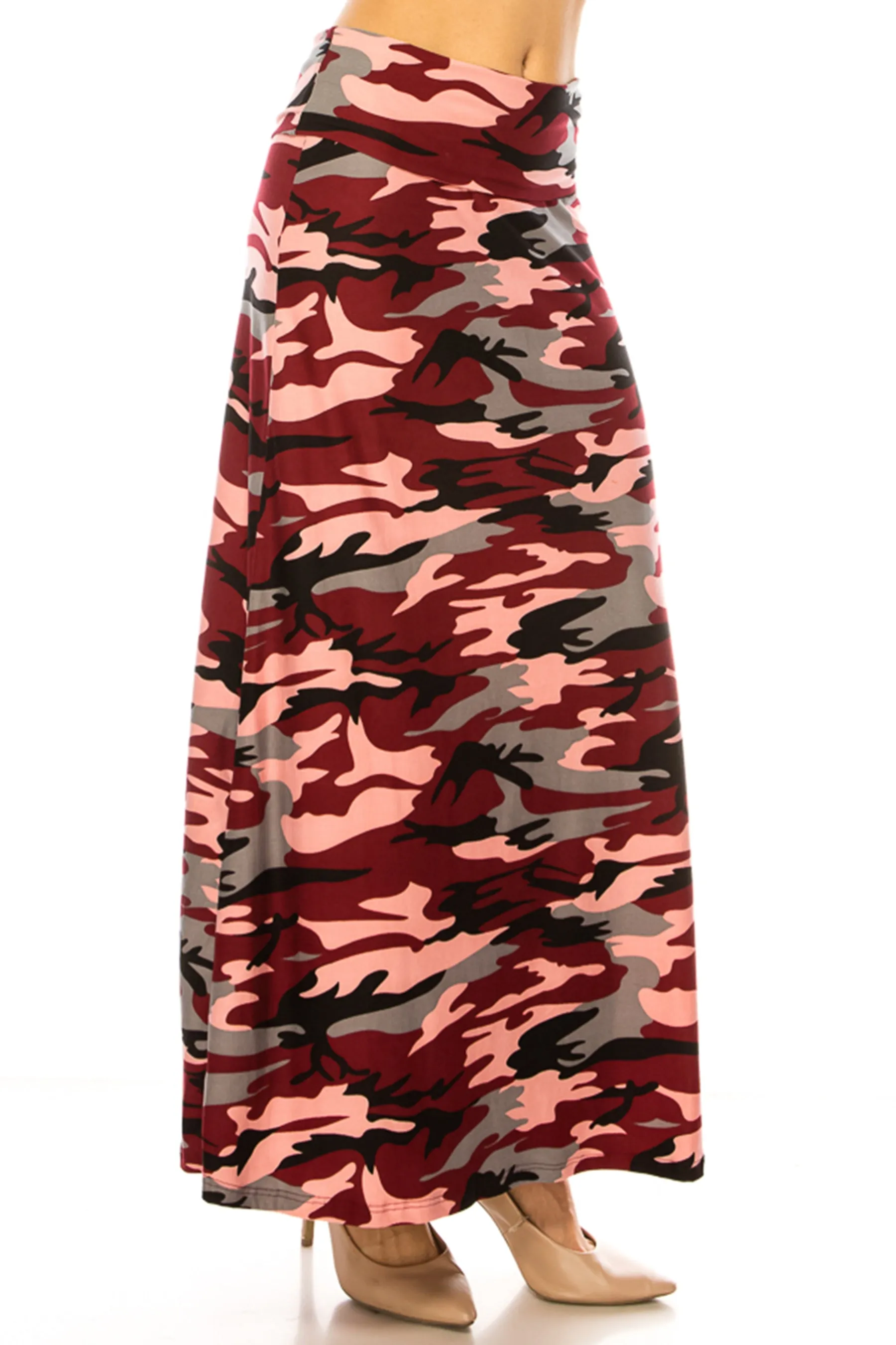 Women's Printed High Waisted A-Line Maxi Skirt with Foldable Waistband - Relaxed Fit