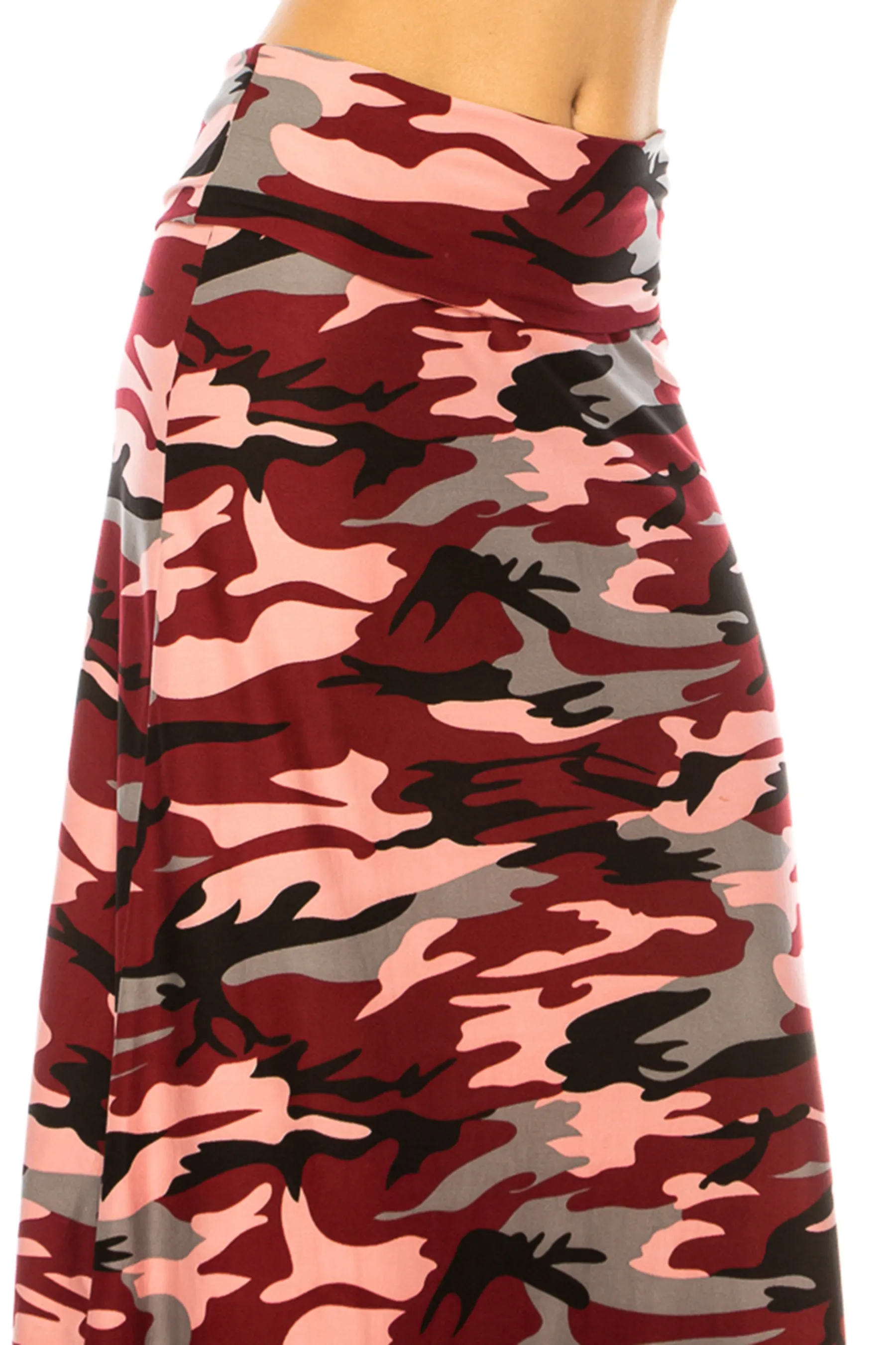 Women's Printed High Waisted A-Line Maxi Skirt with Foldable Waistband - Relaxed Fit