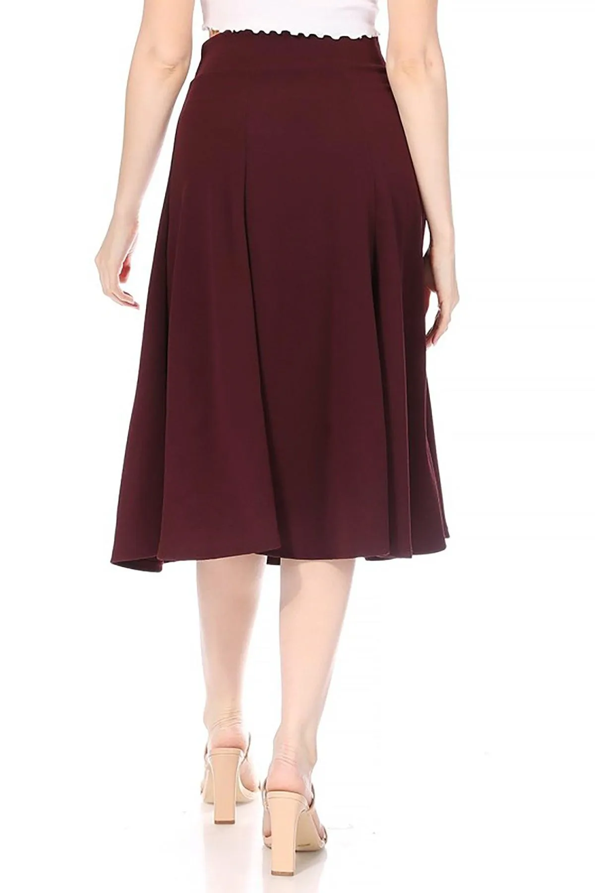 Women's Solid Flared Lightweight Elastic High Waist Long Midi A-line Skirt