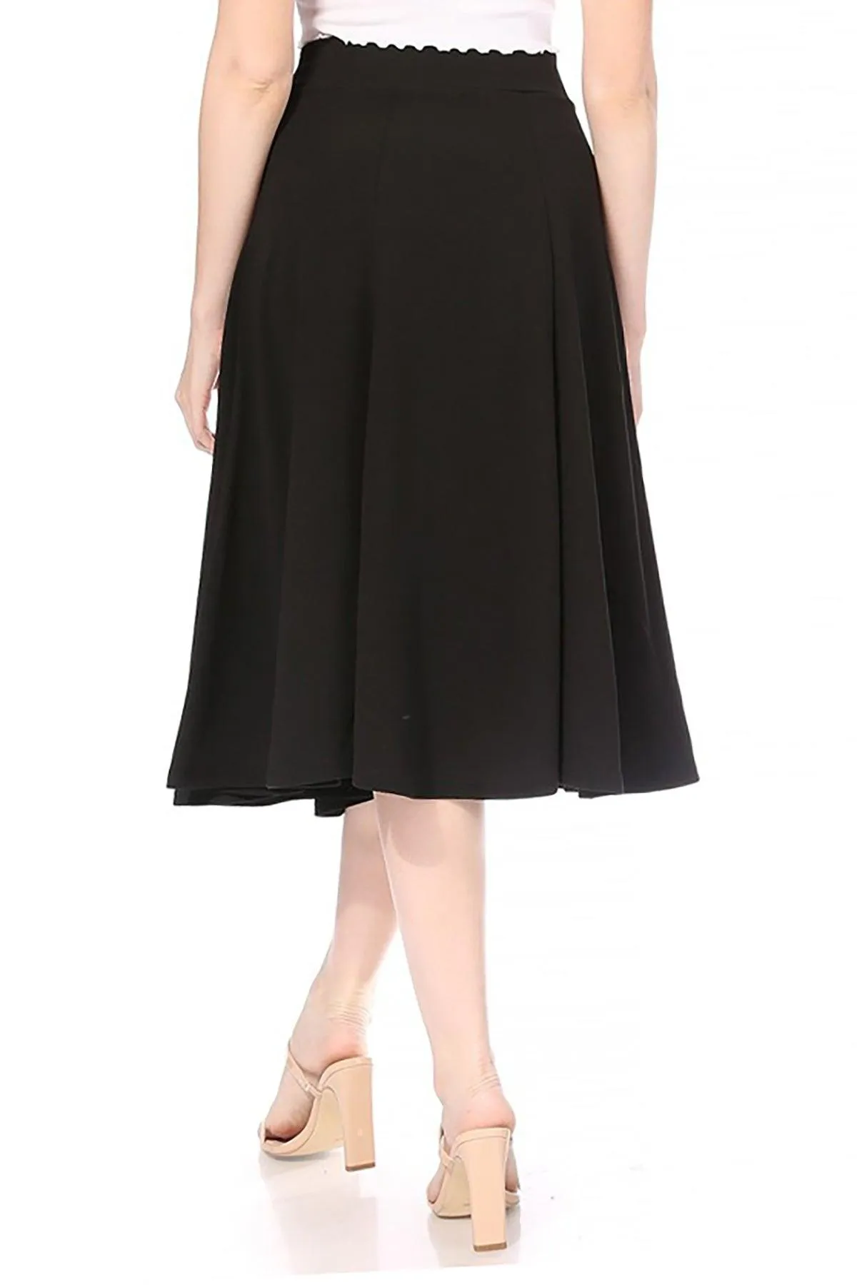 Women's Solid Flared Lightweight Elastic High Waist Long Midi A-line Skirt