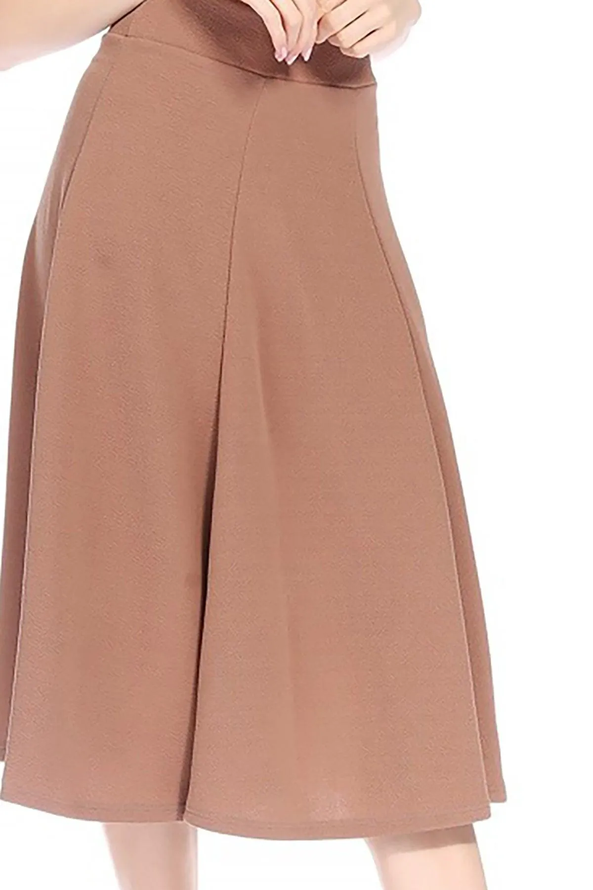 Women's Solid Flared Lightweight Elastic High Waist Long Midi A-line Skirt