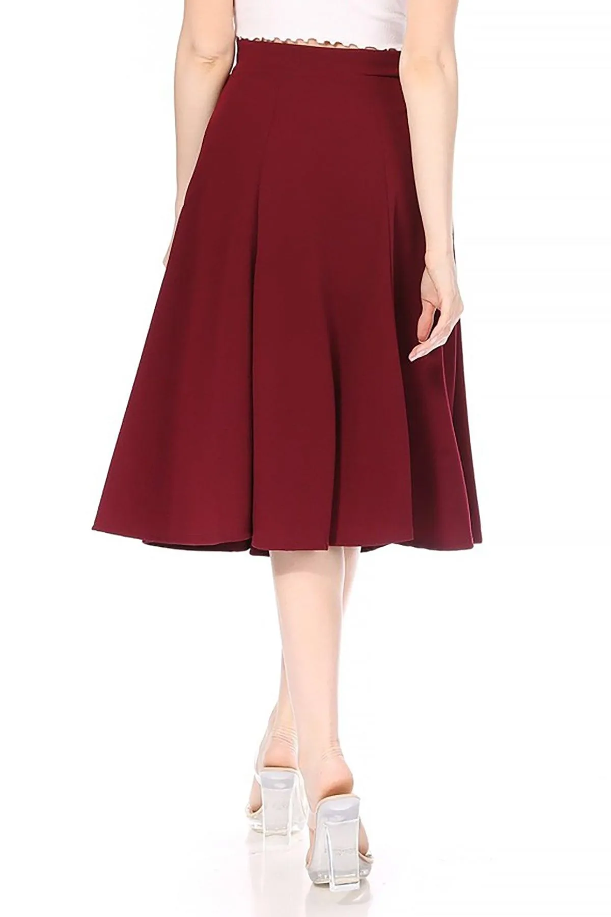 Women's Solid Flared Lightweight Elastic High Waist Long Midi A-line Skirt