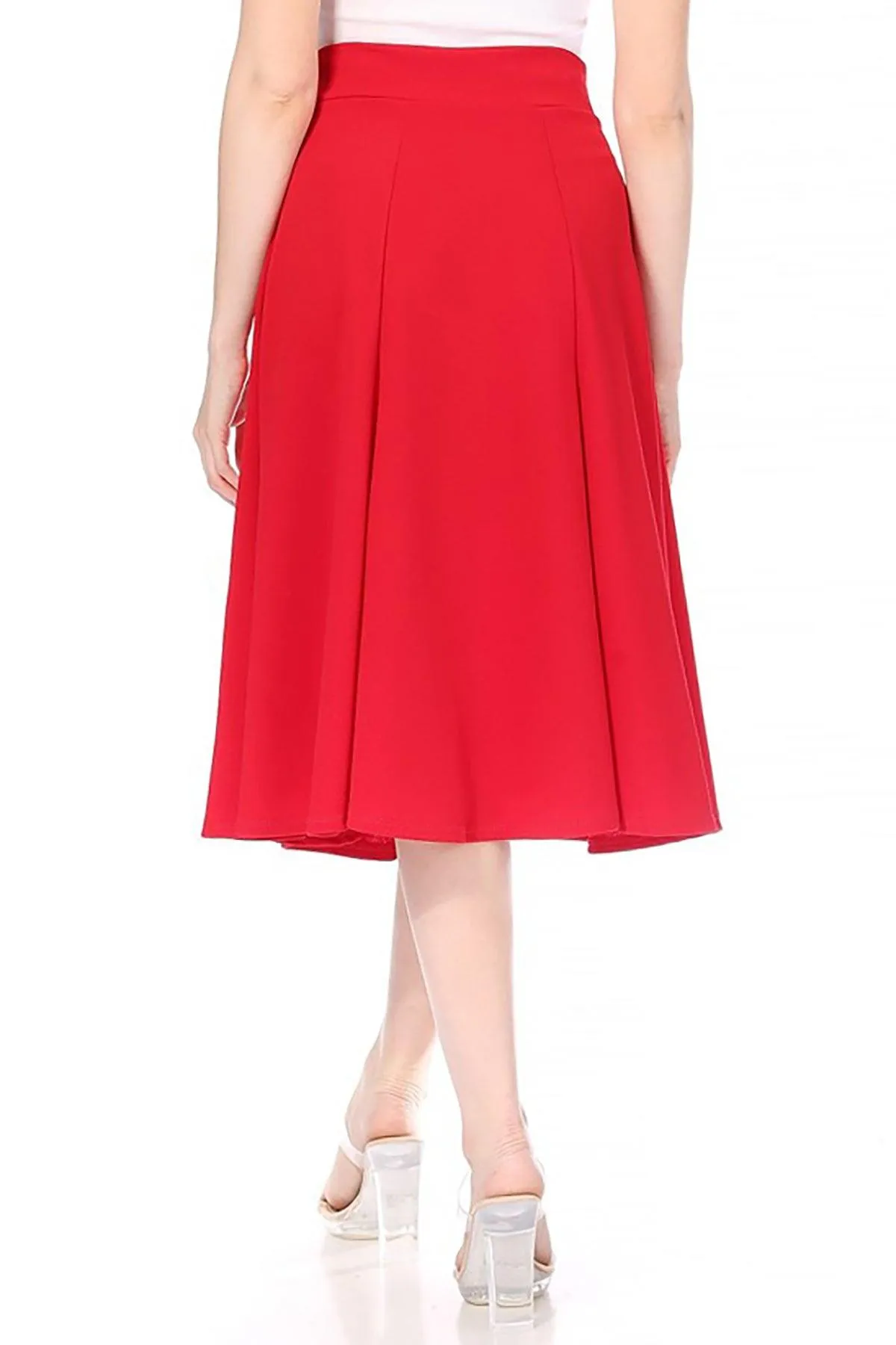 Women's Solid Flared Lightweight Elastic High Waist Long Midi A-line Skirt