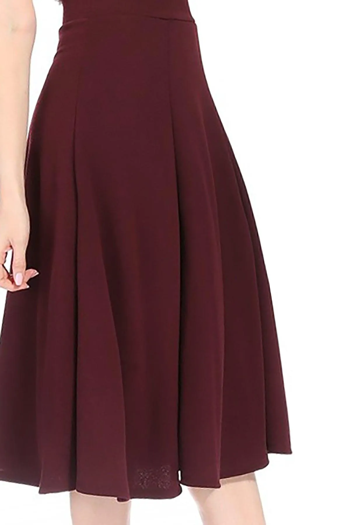 Women's Solid Flared Lightweight Elastic High Waist Long Midi A-line Skirt