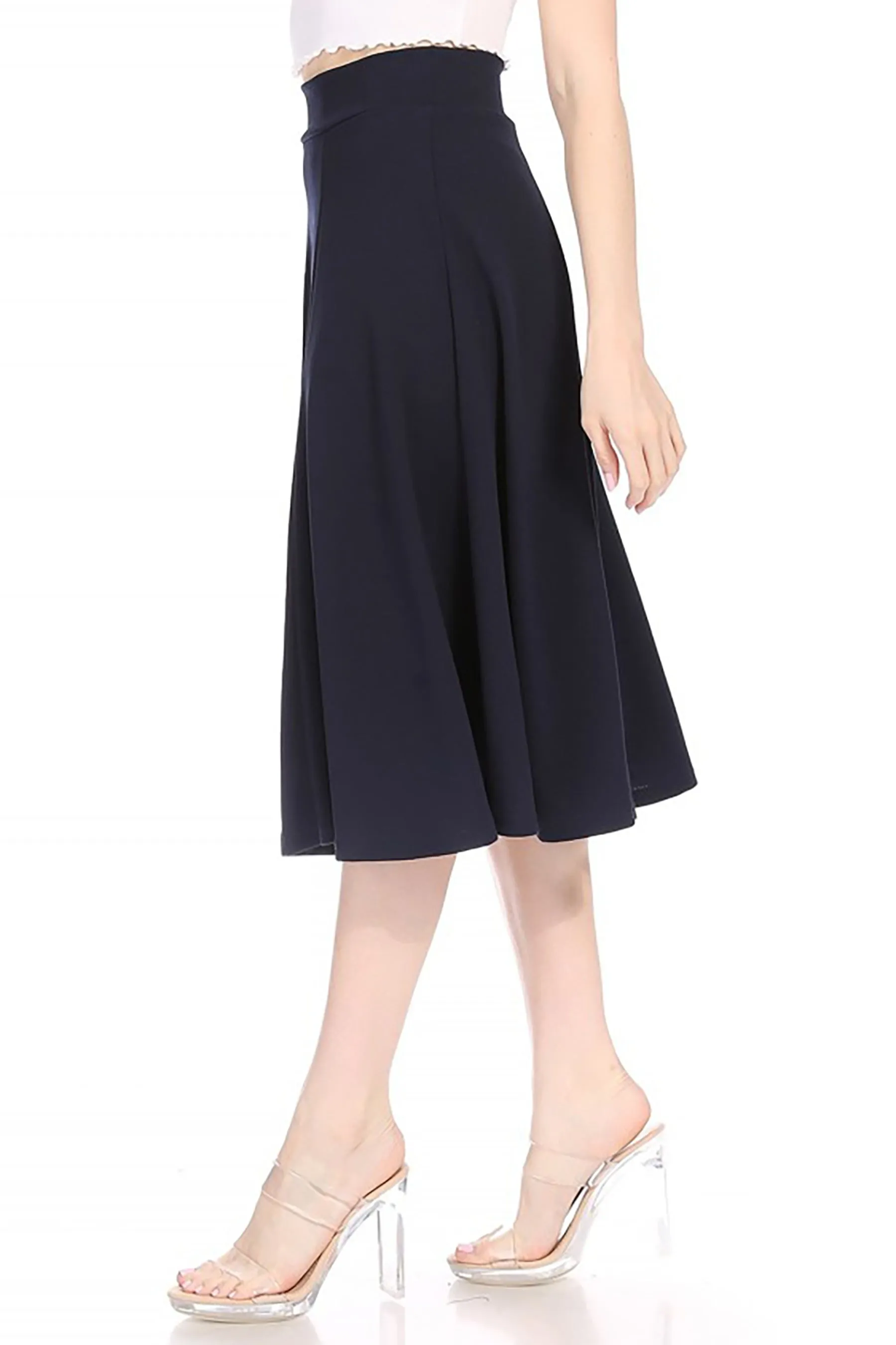 Women's Solid Flared Lightweight Elastic Long Midi A-Line Skirt  Comfortable and Stylish