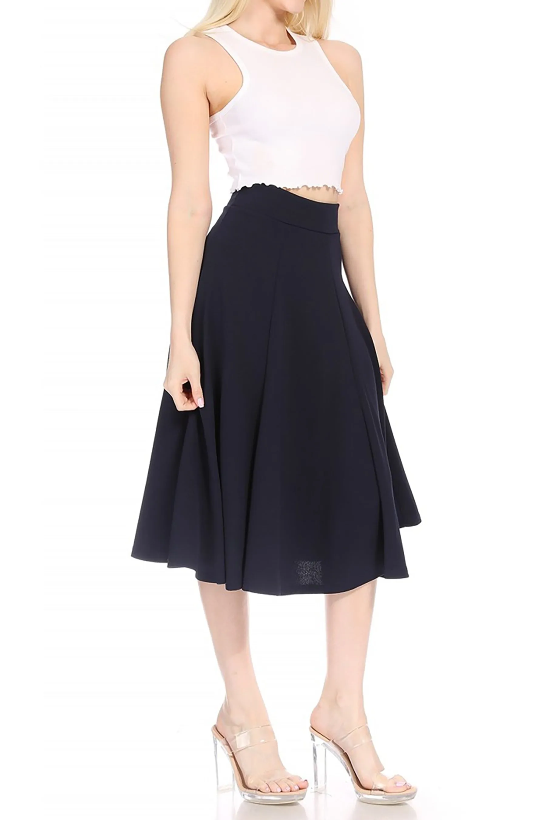 Women's Solid Flared Lightweight Elastic Long Midi A-Line Skirt  Comfortable and Stylish