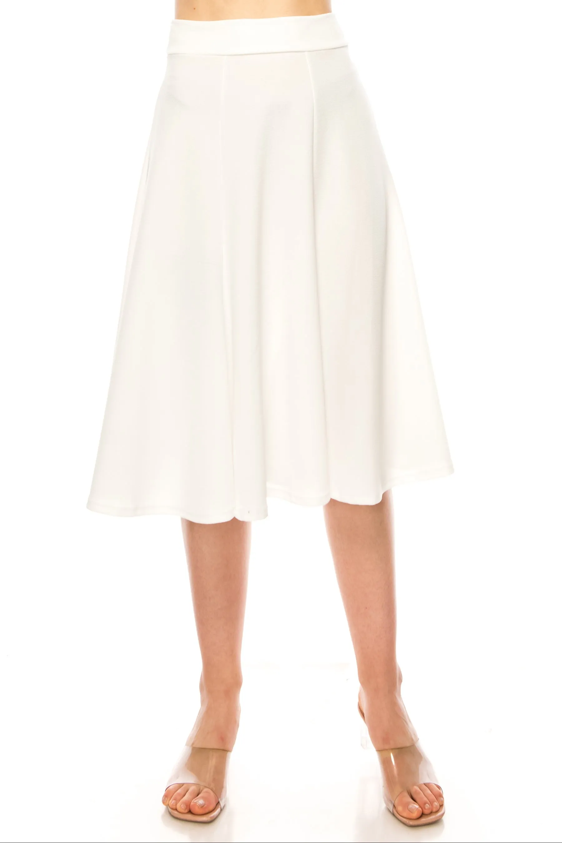 Women's Solid Flared Lightweight Elastic Long Midi A-Line Skirt  Comfortable and Stylish