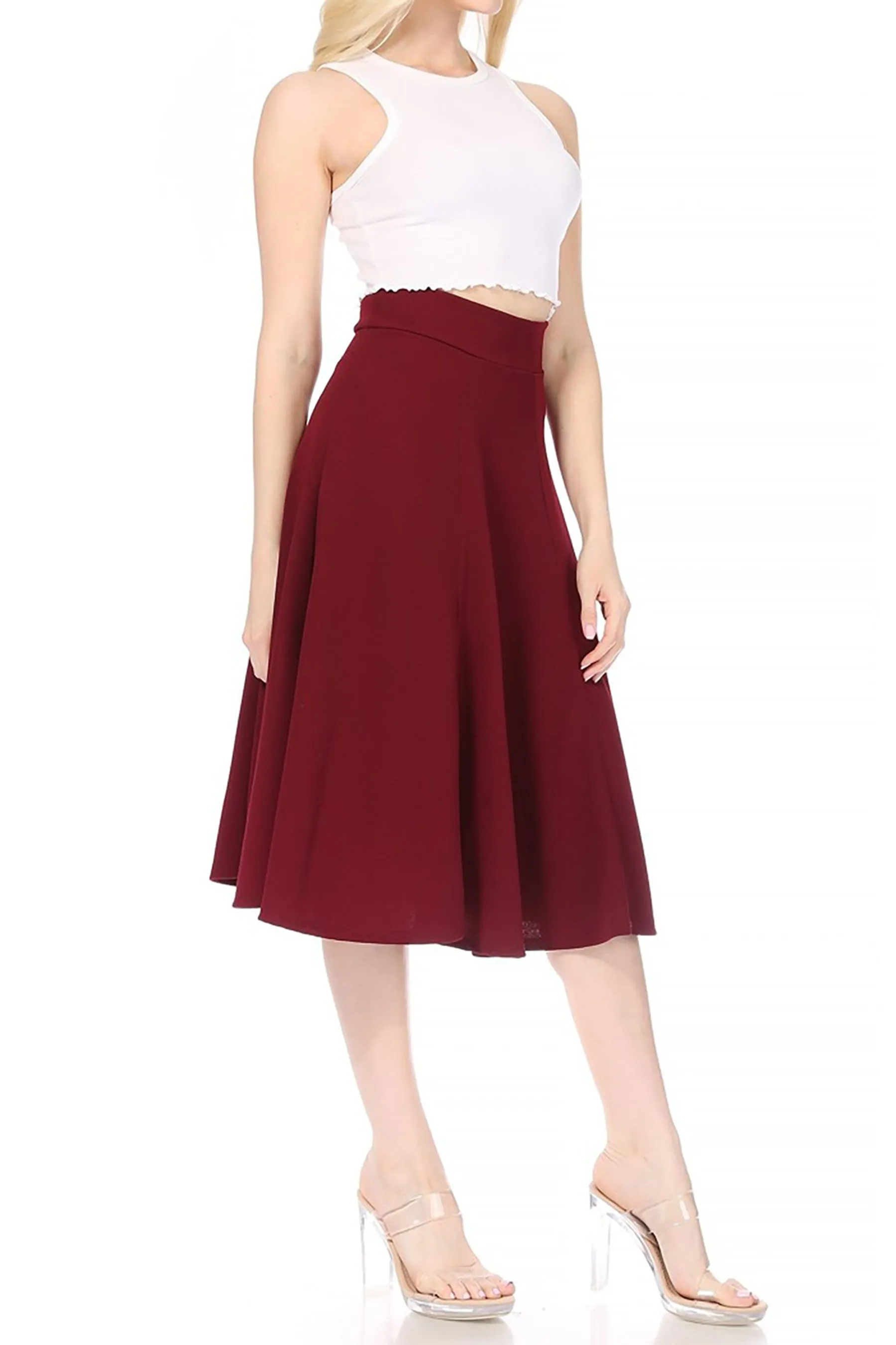 Women's Solid Flared Lightweight Elastic Long Midi A-Line Skirt  Comfortable and Stylish