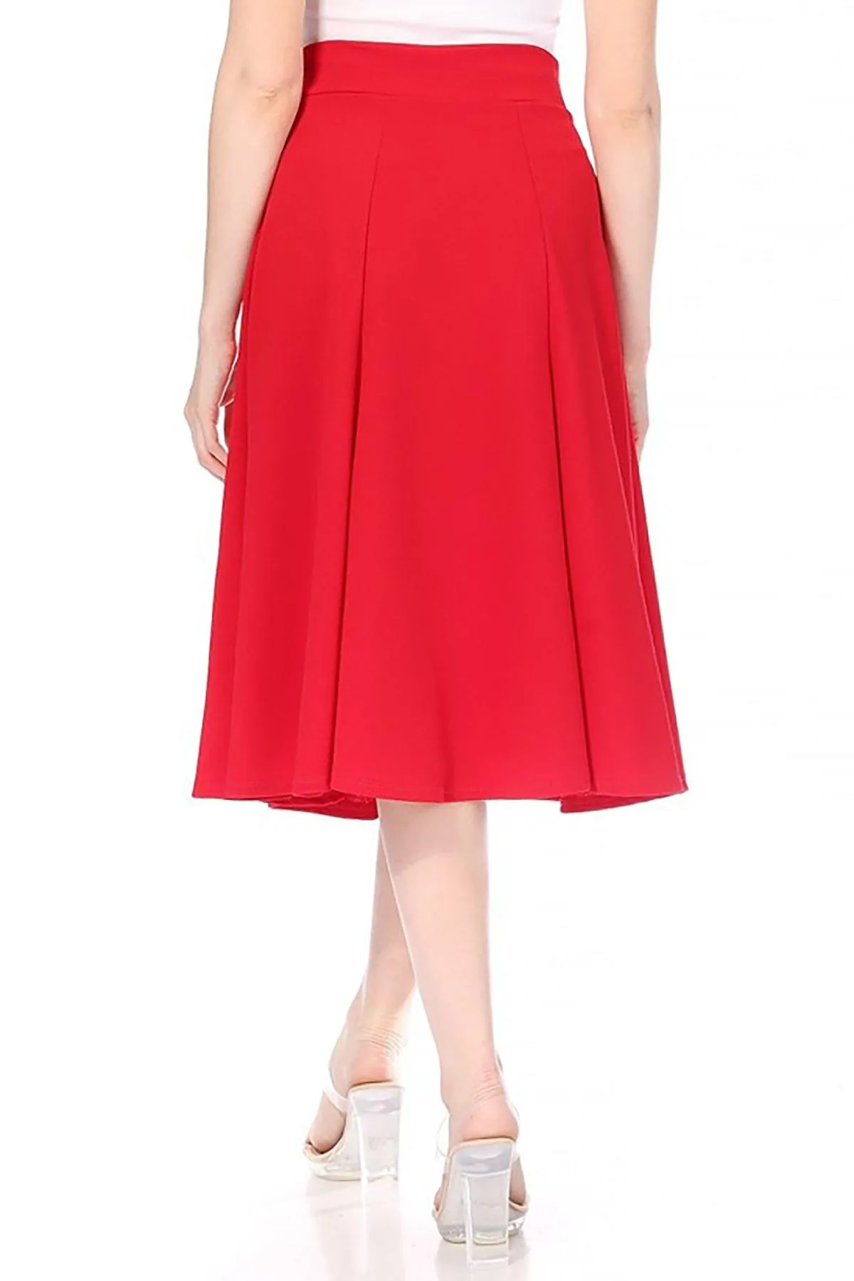 Women's Solid Flared Lightweight Elastic Long Midi A-line Skirt