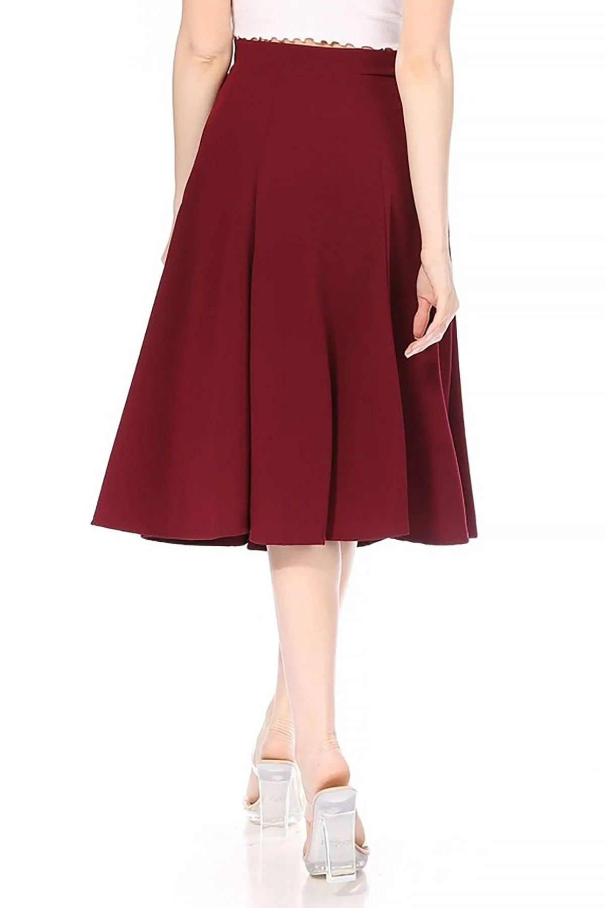 Women's Solid Flared Lightweight Elastic Long Midi A-line Skirt