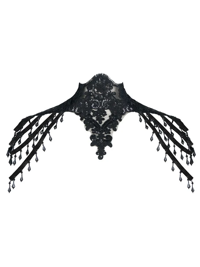 Women's Victorian Gothic High Neck Black Lace Shoulder Chain Cape Corset Shrug